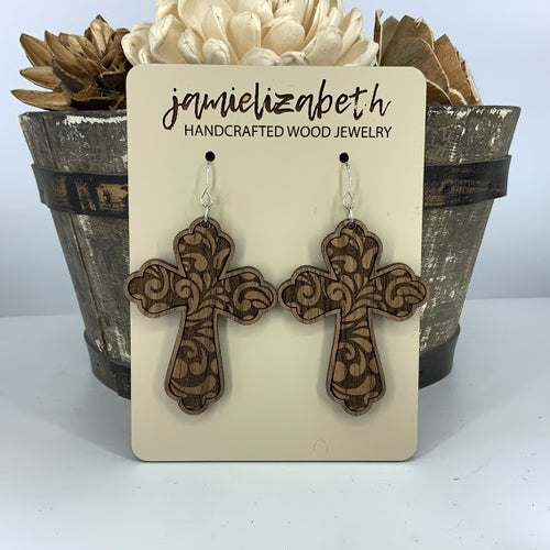 Filagree Pattern Cross Earrings or Necklace