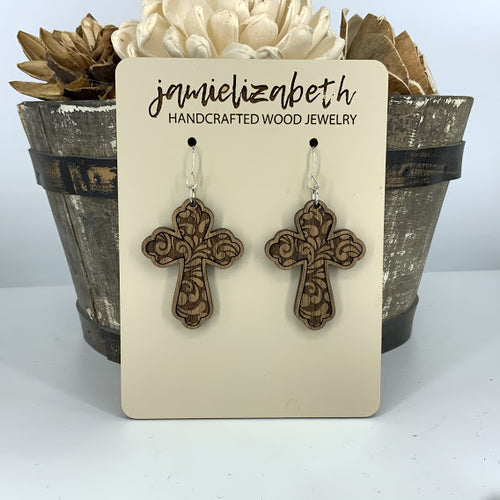 Filagree Pattern Cross Earrings or Necklace