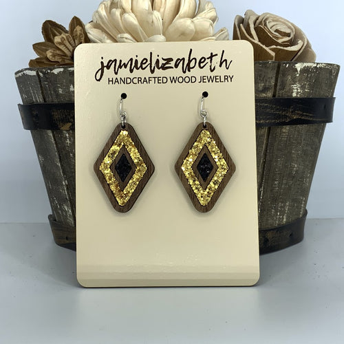 Black & Gold Glitter Duo Diamond Earrings