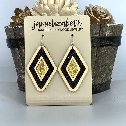 Black & Gold Glitter Duo Diamond Earrings