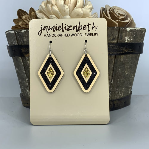 Black & Gold Glitter Duo Diamond Earrings
