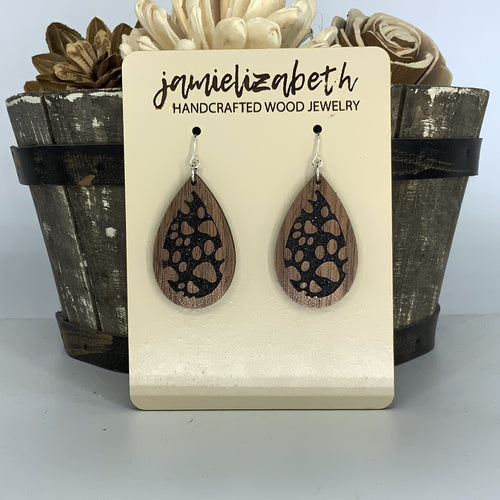 Black Glitter Pawprint Earrings