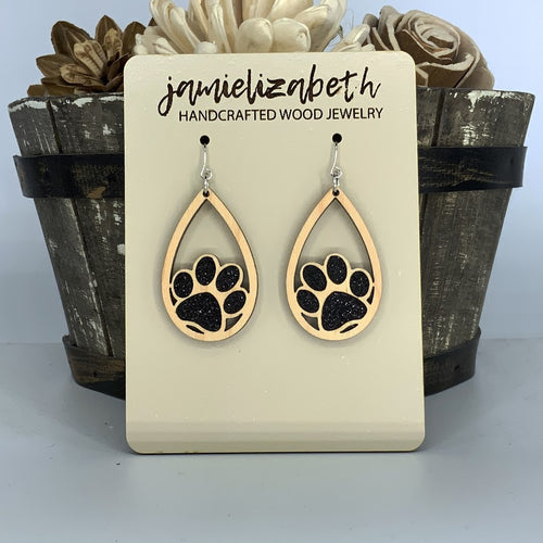 Black Glitter Pawprint Earrings