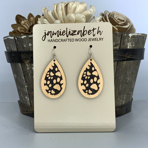 Black Glitter Pawprint Earrings