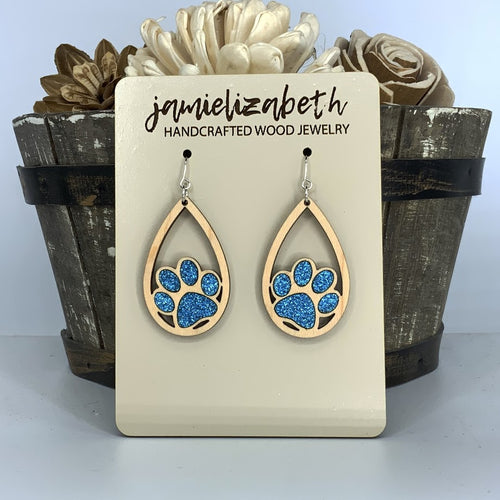 Blue Glitter Pawprint Earrings
