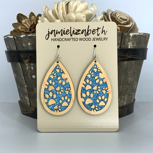 Blue Glitter Pawprint Earrings