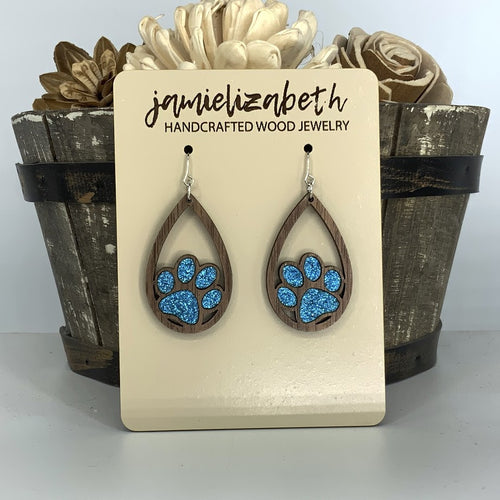 Blue Glitter Pawprint Earrings