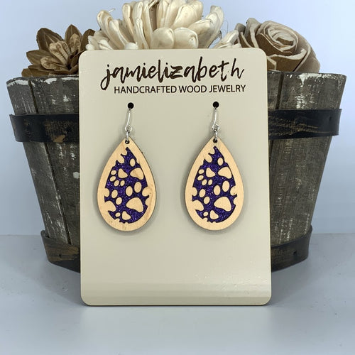 Purple Glitter Pawprint Earrings