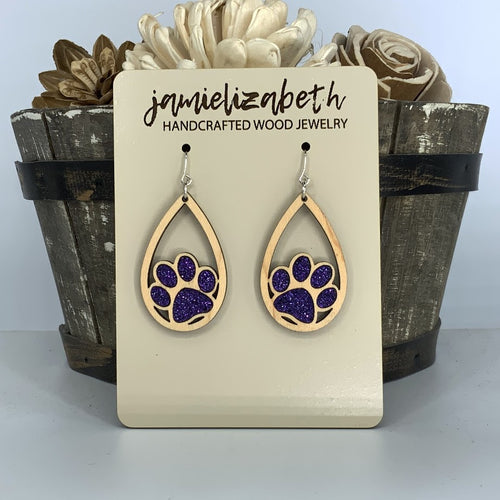 Purple Glitter Pawprint Earrings