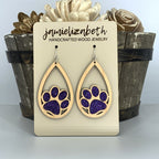 Purple Glitter Pawprint Earrings