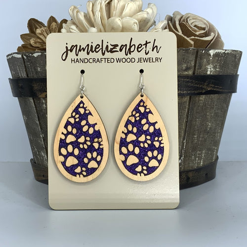 Purple Glitter Pawprint Earrings