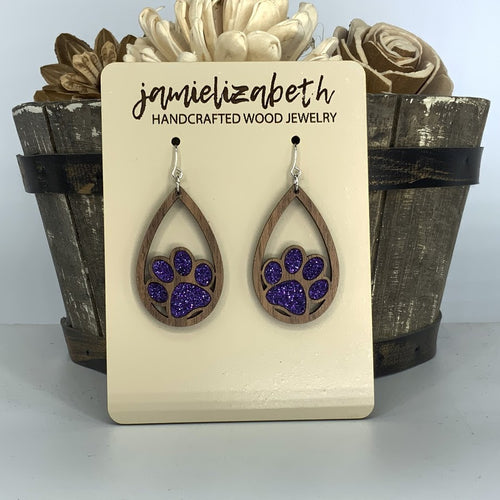 Purple Glitter Pawprint Earrings