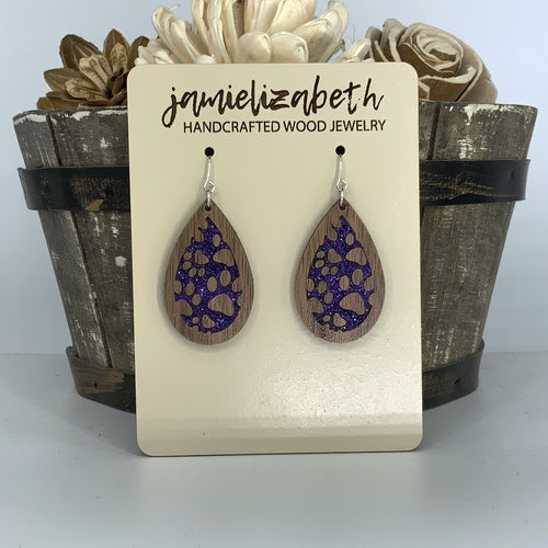 Purple Glitter Pawprint Earrings