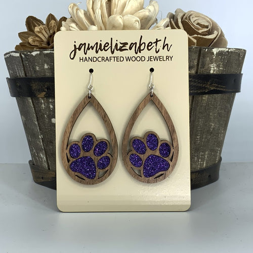 Purple Glitter Pawprint Earrings