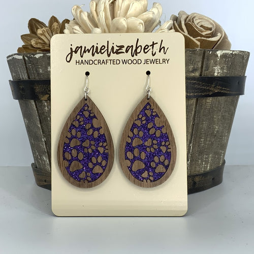 Purple Glitter Pawprint Earrings