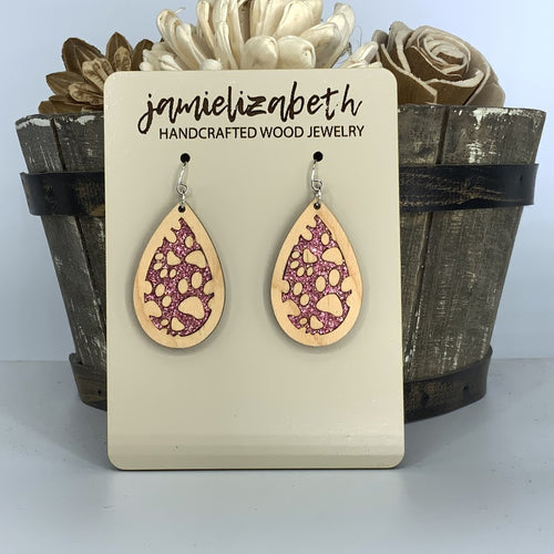 Pink Glitter Pawprint Earrings