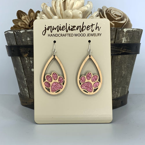 Pink Glitter Pawprint Earrings