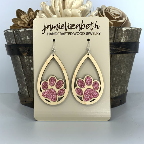 Pink Glitter Pawprint Earrings