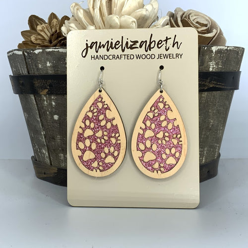 Pink Glitter Pawprint Earrings