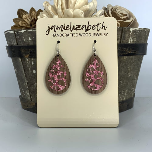 Pink Glitter Pawprint Earrings