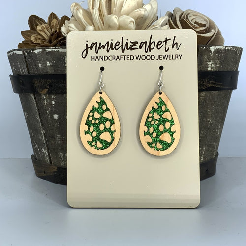 Green Glitter Pawprint Earrings