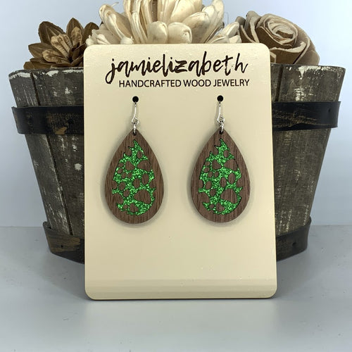 Green Glitter Pawprint Earrings