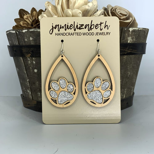 Silver Glitter Pawprint Earrings