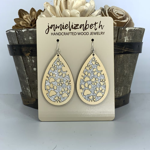 Silver Glitter Pawprint Earrings