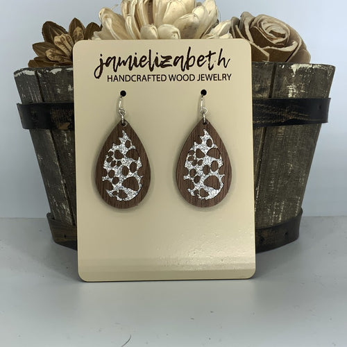 Silver Glitter Pawprint Earrings