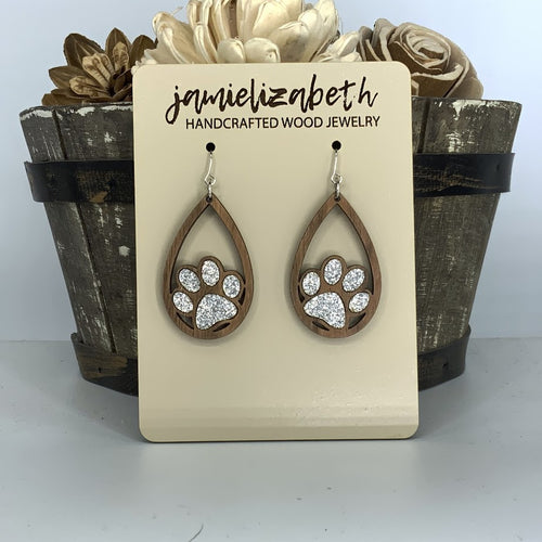 Silver Glitter Pawprint Earrings