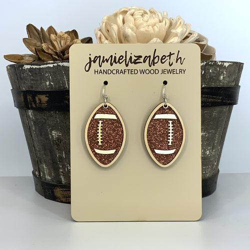 Brown Glitter Football Cutout Earrings
