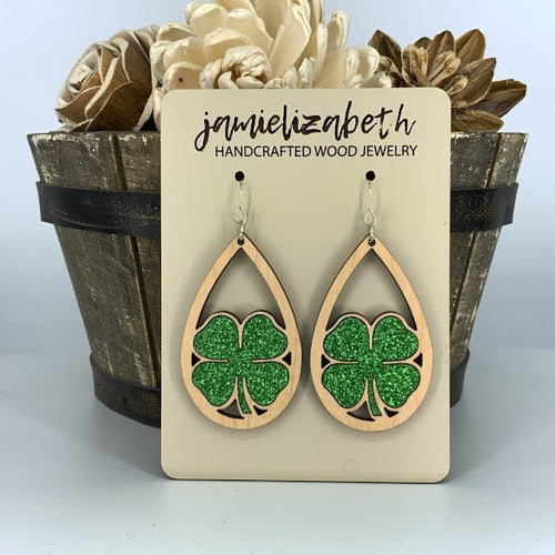 Green Glitter 4-Leaf Clover Earrings (Vault)