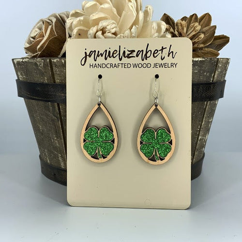 Green Glitter 4-Leaf Clover Earrings (Vault)