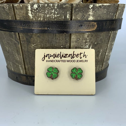 Green Glitter 4-Leaf Clover Earrings (Vault)