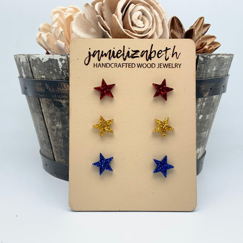 Acrylic Glitter Star Studs (Discount if you buy as a Trio!)  (Vault)