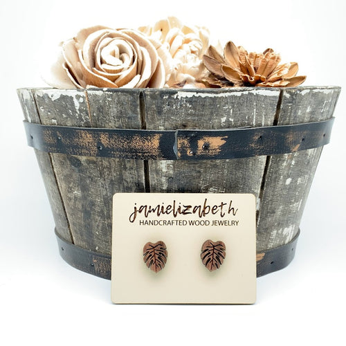 Monstera Leaf Earrings - Walnut Wood (Vault)