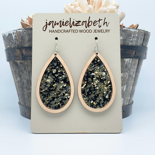 Black & Gold Fleck Teardrop Earrings    *Vault