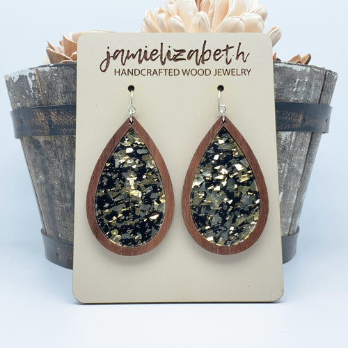 Black & Gold Fleck Teardrop Earrings    *Vault
