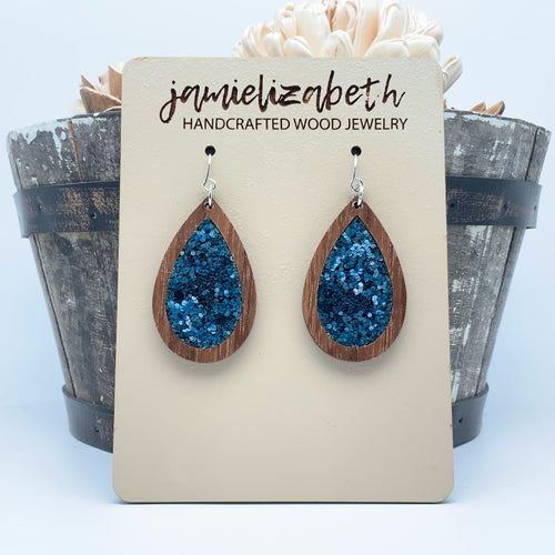 Dark Teal Glitter Earrings or Necklace (Vault)