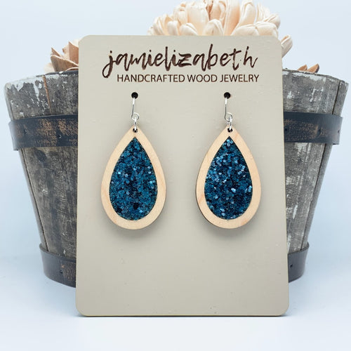 Dark Teal Glitter Earrings or Necklace (Vault)