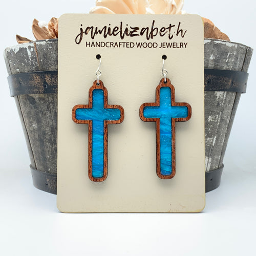 Angelic Blue - Tall Cross Earrings (Vault)
