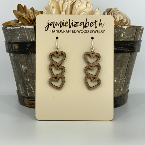 Falling Hearts Wood Earrings (Vault)