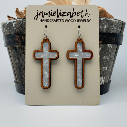 Pearl White - Tall Cross Earrings (Vault)