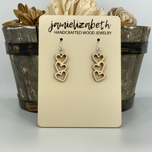Falling Hearts Wood Earrings (Vault)