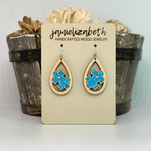 Blue Glitter Autism Awareness Earrings