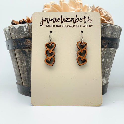 Falling Hearts Wood Earrings (Vault)