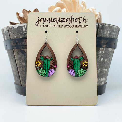 Hand-painted Cactus Teardrops - Earrings (Vault)