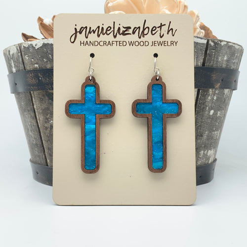 Angelic Blue - Tall Cross Earrings (Vault)