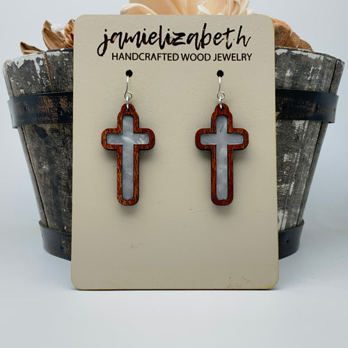 Pearl White - Tall Cross Earrings (Vault)