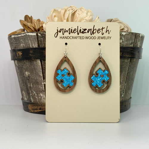 Blue Glitter Autism Awareness Earrings